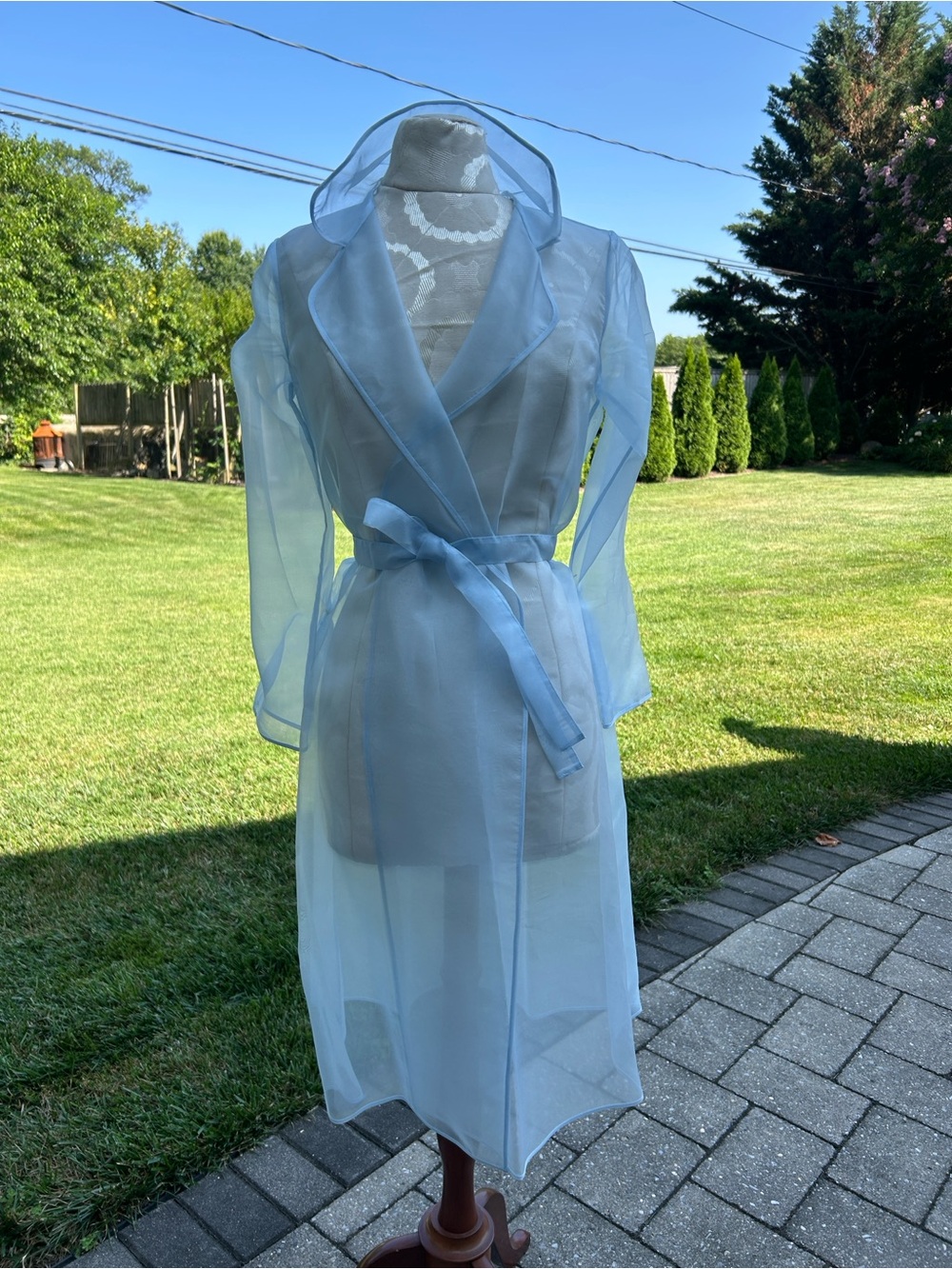 NWT Carlisle Silk Organza Sheer Baby Blue Trench with Tie Belt